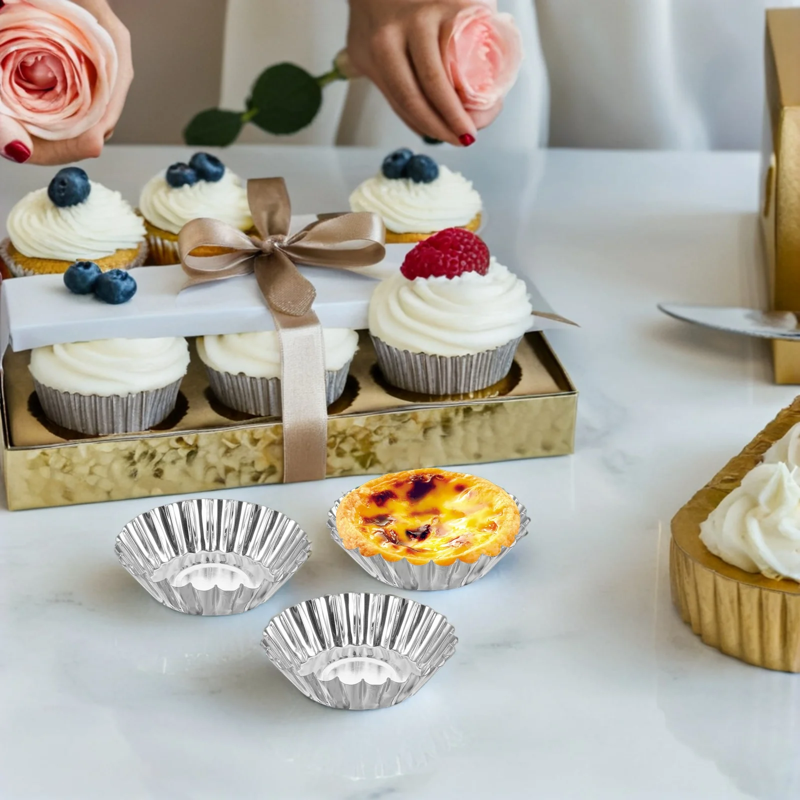 

25Pcs Egg Tart Molds Mini Tart Pans Aluminum Alloy for Baking Egg Tarts Cupcakes Puddings Tartlet Cases Mini Pie Pans