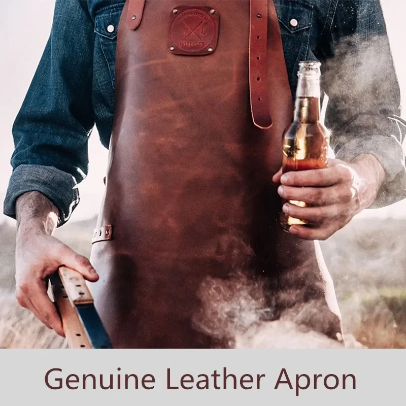 

Genuine Leather Apron Top Layer Cow Leather Handmade American Water Oil Proof Fashion Kitchen Bartender Barista Craftsman Apron