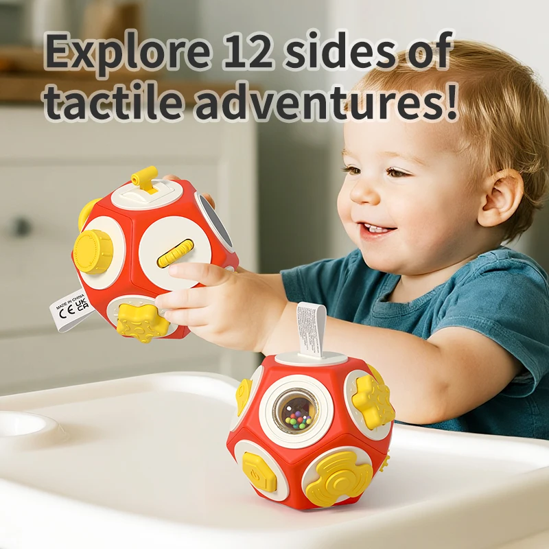 12 Sides Busy Activity Ball Montessori Sensory Fidget Toy, Multi Switch Gear Anti-drop Toy for Infant Fine Motor Training