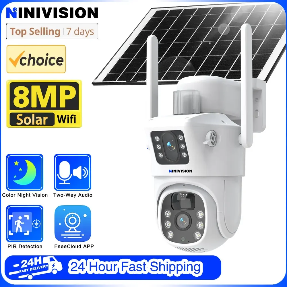 

8MP Wifi Solar Battery Camera Outdoor Wireless WiFi IP Cam Dual Lens Dual Screen Security Protection Surveillance CCTV PTZ Came