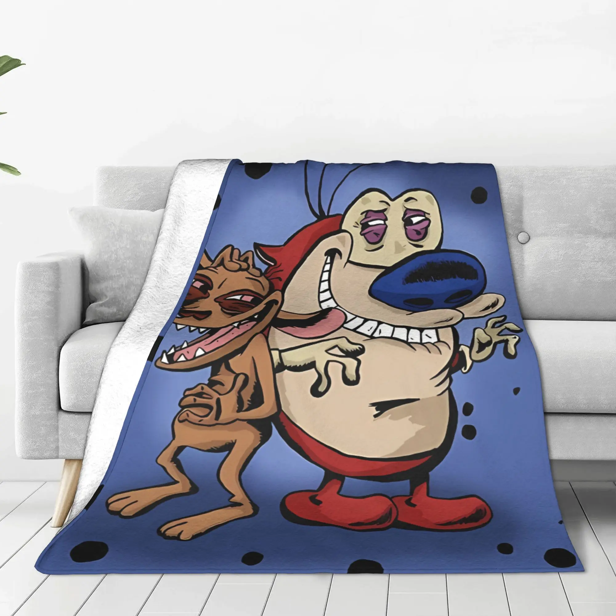 1PC Home Cute Room Decor Cartoon  Blanket Throw Blanket Ren & Stimpy Novelty Warm Blanket All Season