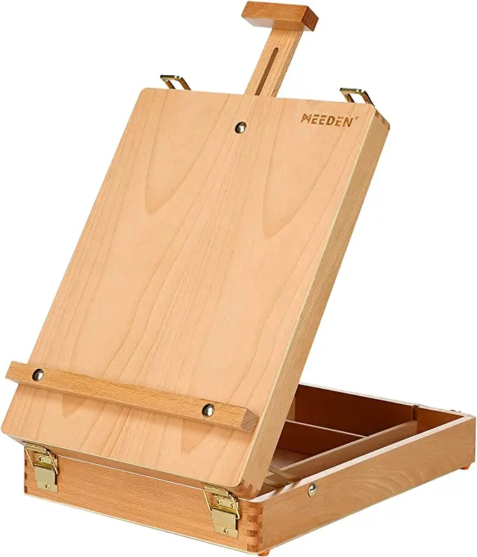 

MEEDEN Studio Sketch Box Easel-Beechwood Adjustable Tabletop Sketchbox Easel with Storage Box for Artist, Art Student