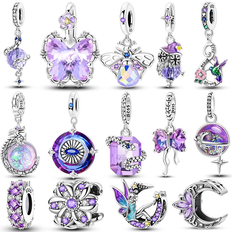 Lila Serie Charms Perlen 925er Sterlingsilber Schmetterling Glühwürmchen Geist Schlange Charm passend für Original-Armband Frau DIY Schmuck