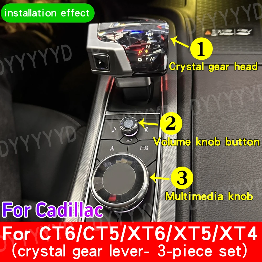 

3piece LED Crystal Gear Shift Knob Lever Stick Handle Head for Cadillac CT5 CT6 XT4 XT5 XT6 2020-2022 Car Accessories Gear Rod