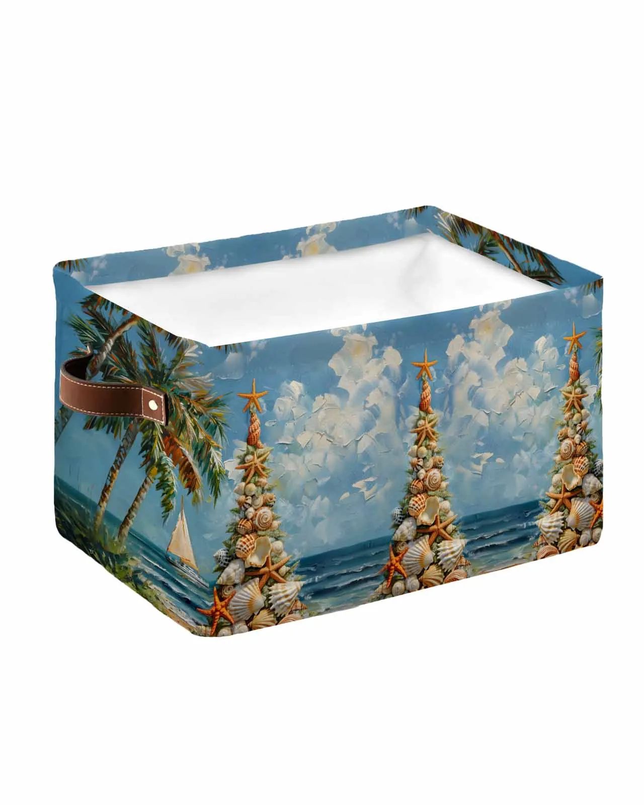 Beach Christmas Tree Shell Sailing Palm Tree Foldable Storage Basket Waterproof Home Clothing Organizer Children Toy Storage Bag