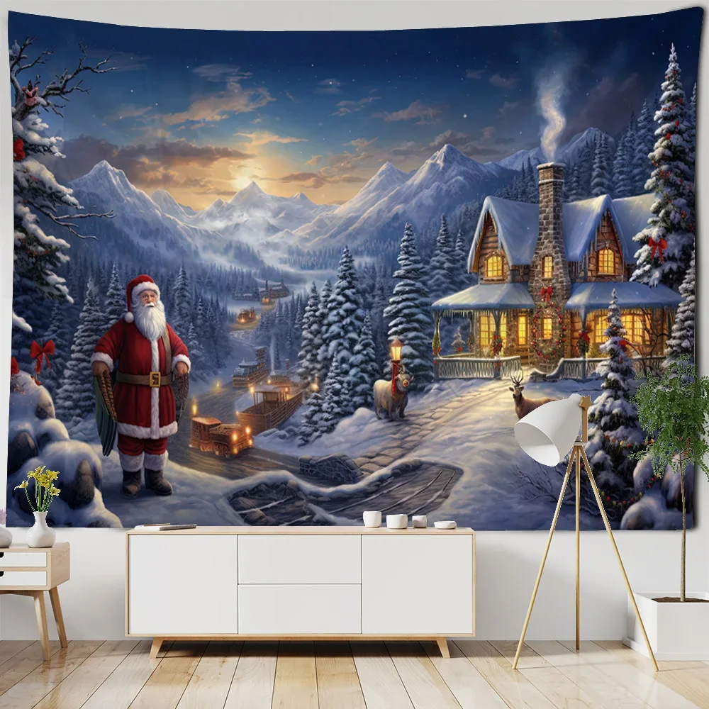 

Christmas home decoration tapestry forest snowman Christmas tree Santa Claus bedroom dormitory wall decoration background cloth