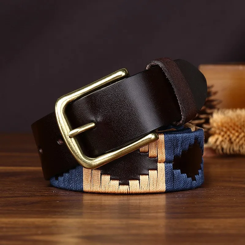 Top-grain leather men's belt with stitching decoration casual suitable for women