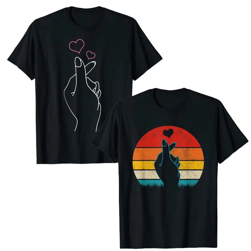 K-Pop Heart Hand Symbol K-Drama Korean Pop Music Vintage Fan Gift T-Shirt Kpop Style Graphic Tee Tops Funny Friends Novelty Gift