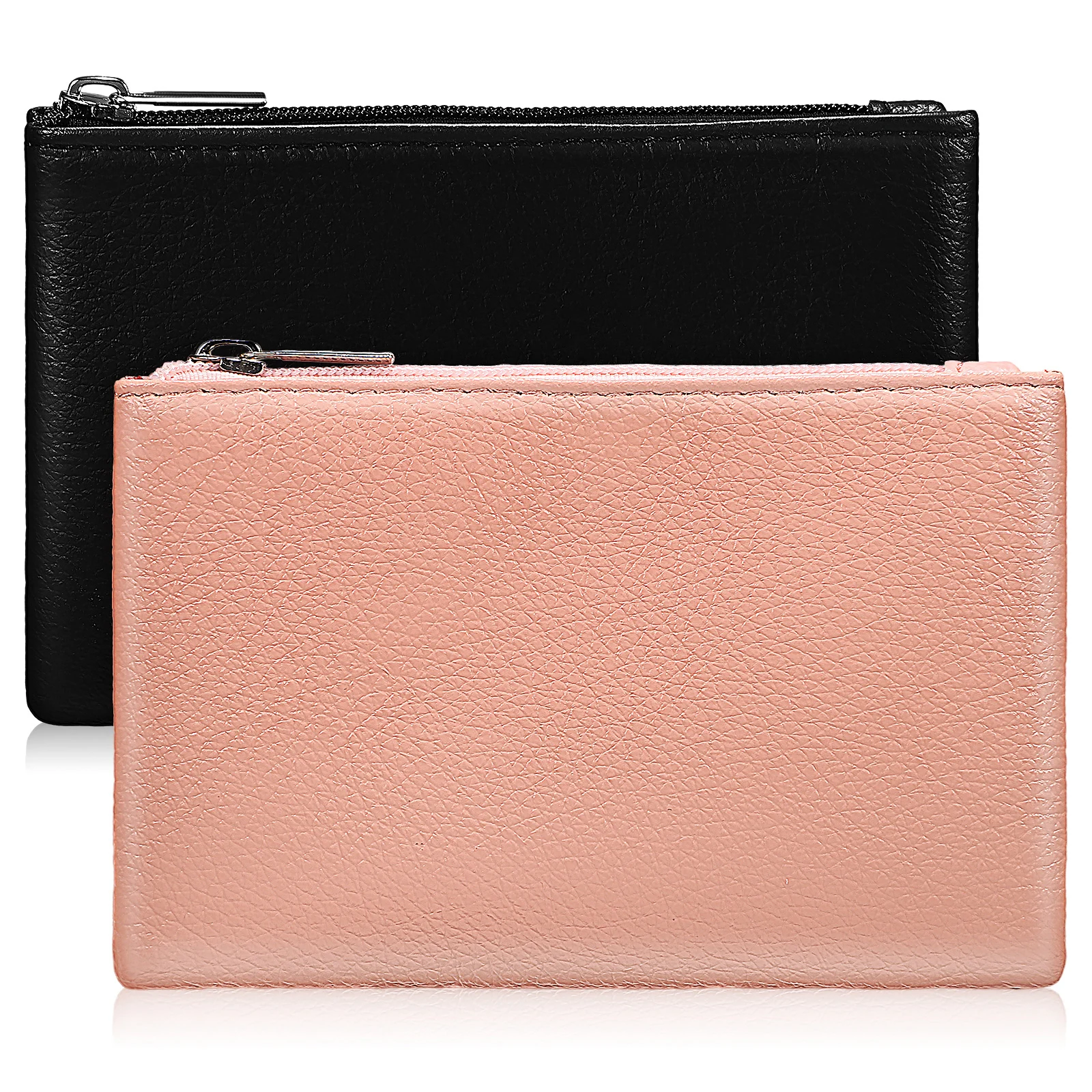 

2Pcs Stylish PU Zipper Coin Purse Compact Small Wallets for Women Travel Clutch Pouch Storage