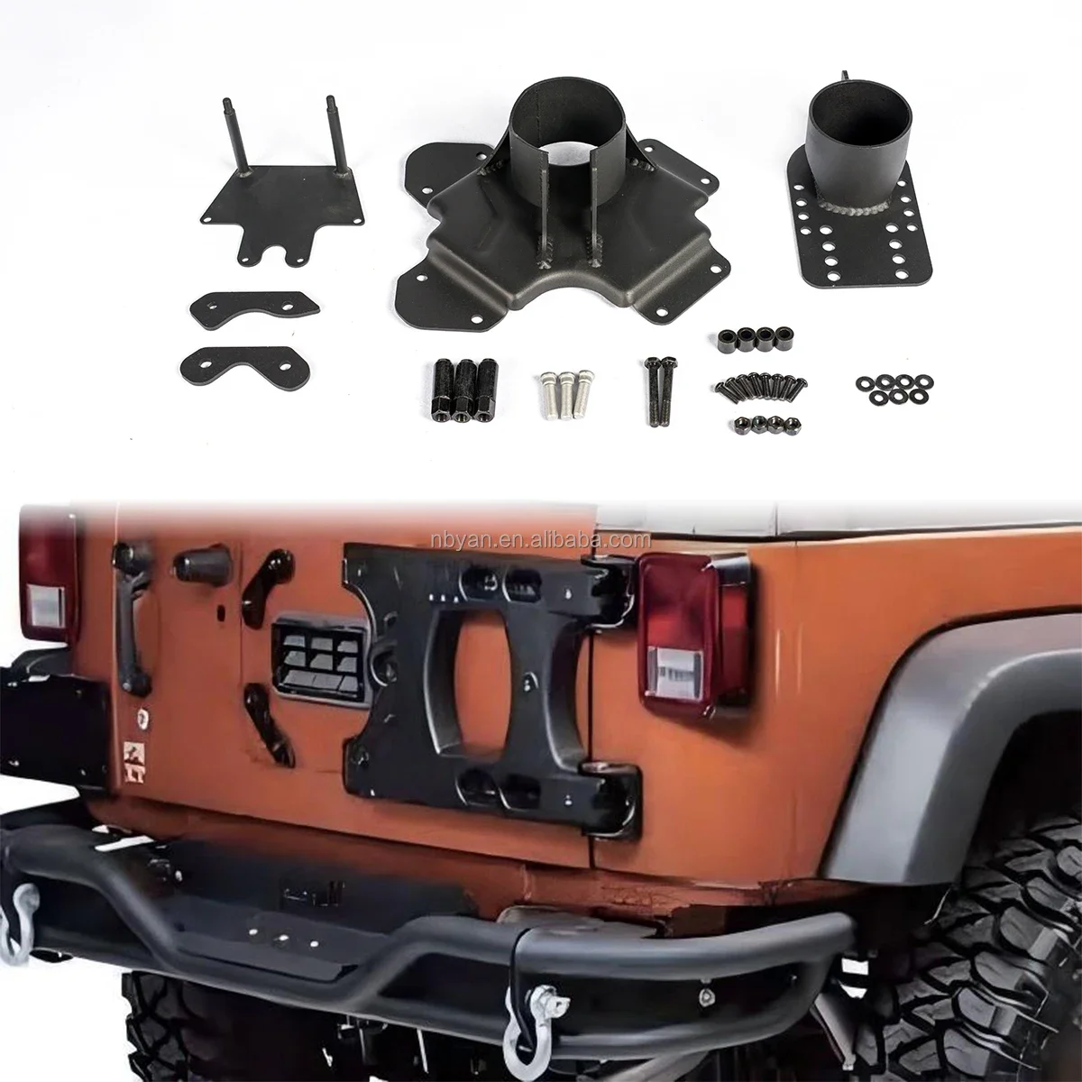 

For for Jp Wrangler Jk 2007-2018 Large Spare Tire Sinking Black Powder Coating Tailgate Reinforced Hinge Anti-Rust New