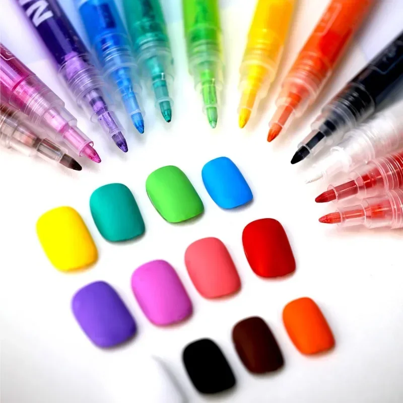 12-colors Nail Art Pen Set Quick-drying Waterproof Acrylic Marker DIY Nail Graffiti Odorless Color Paint Pen