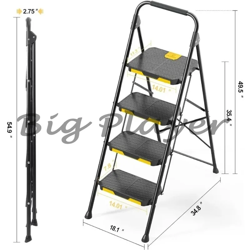 v Step Stool for 4 Step Ladder, Safe-Lock Design, Handrail, Anti-Slip Wide Pedals, Pass 800lbs Load Testing, Folding Ladder
