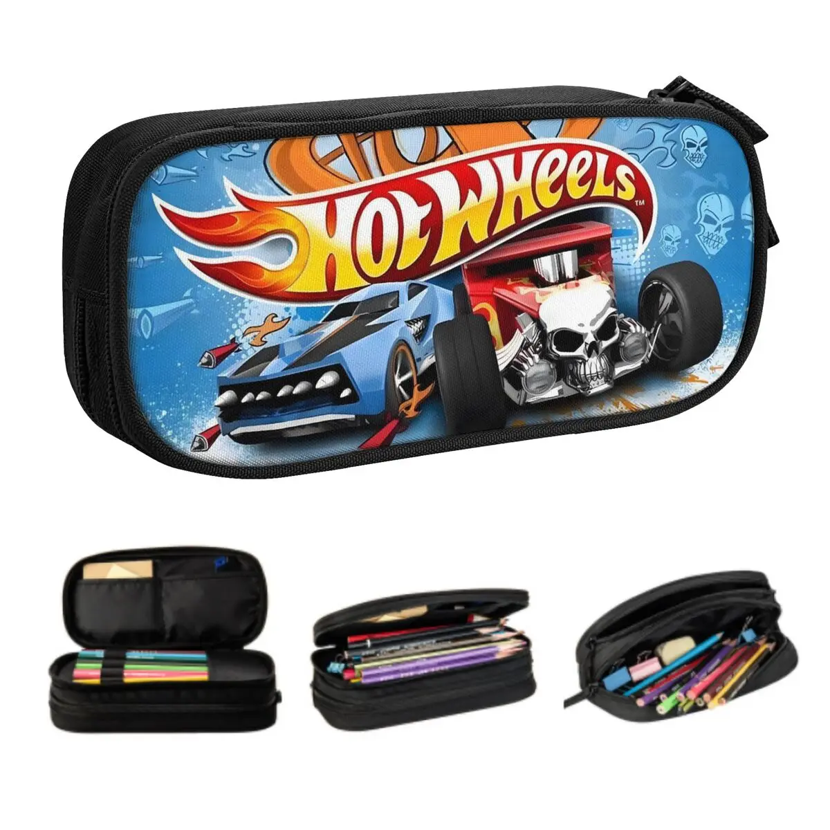 Custom Hots Wheelses Pencil Case for Girl Boy Large Capacity Adventure Action Game Pen Box Bag School Accessories