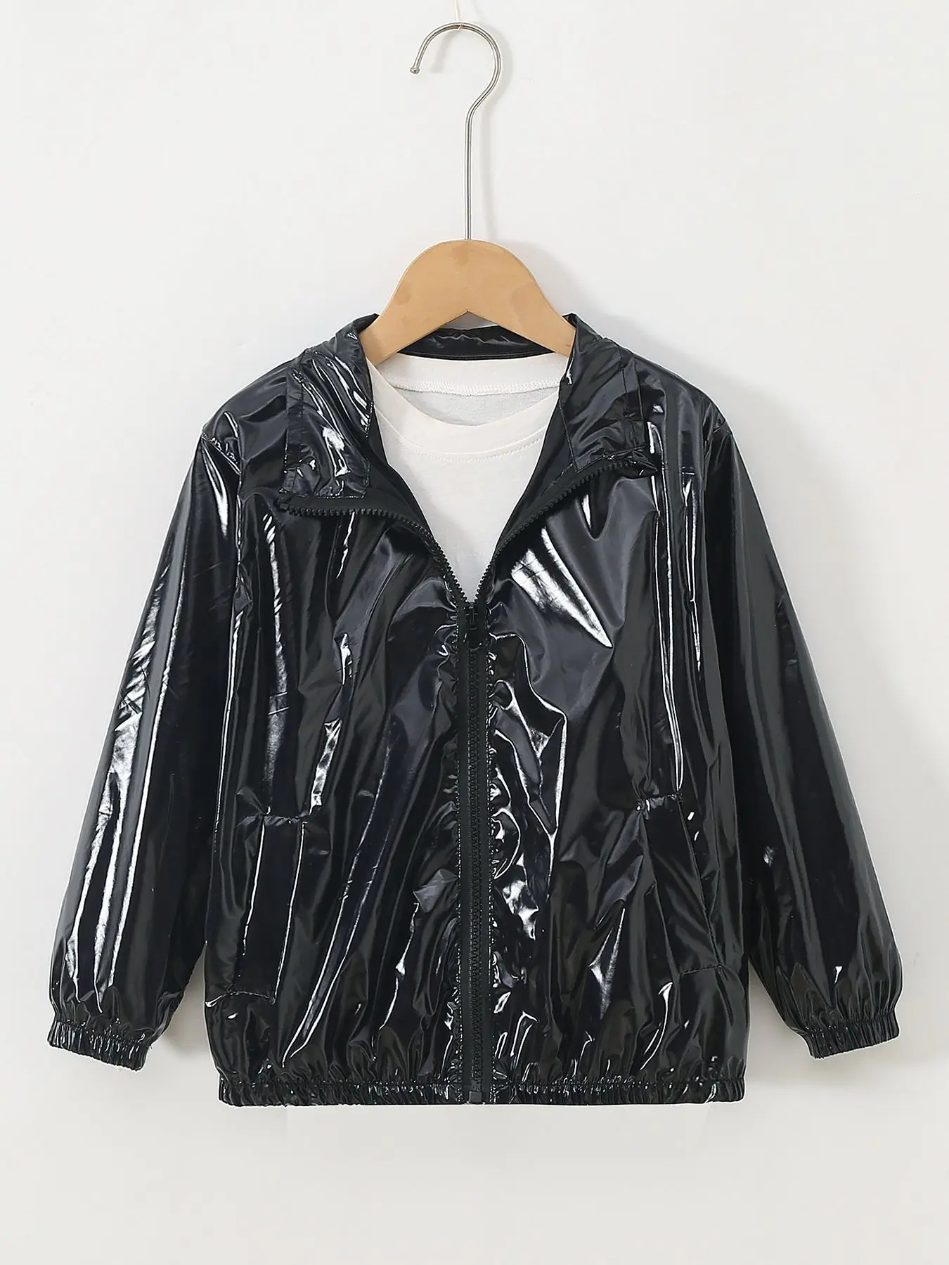 Mädchenjacke für 5-12 Jahre, Herbst, dünn, farbenfroh, glänzend, wasserdicht, Reißverschluss, Revers, Mädchen-Oberbekleidung, neue Kinderkleidung – Detail 20