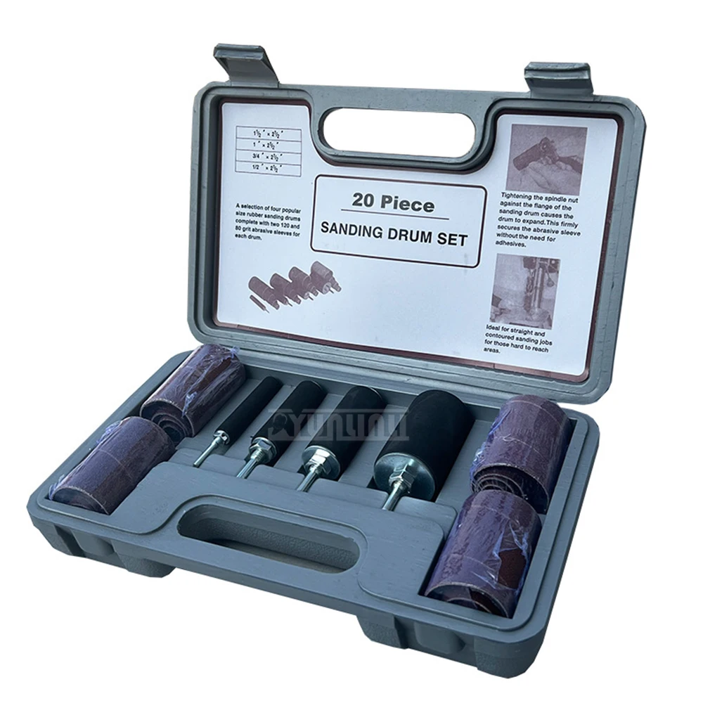 20pcs Sand Drum Grinding Head Set Wood Sanding Tools Polishing Abrasive Ring Bench Drill Lathe Sanding Electric Grinding Head