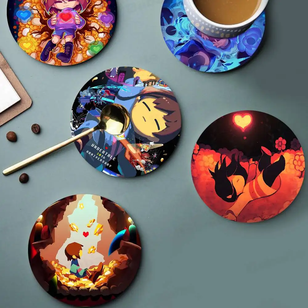 Hot Video Game U-Undertale Retro Wooden Cup Mats Elements Colour Printing Cup Coasters Home Kitchen Decora Gifts