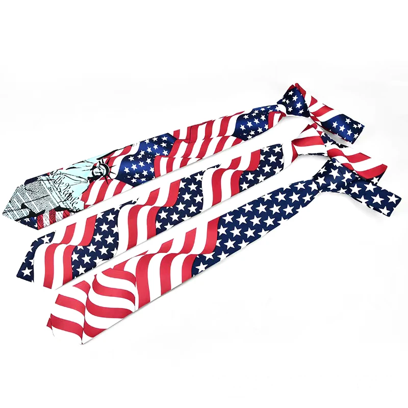 Men\'s 3.5-inch Wide Necktie Classical Fashion American/USA Flag Polyester Woven Cravat for Party And Wedding Men\'s Neckwear Gift