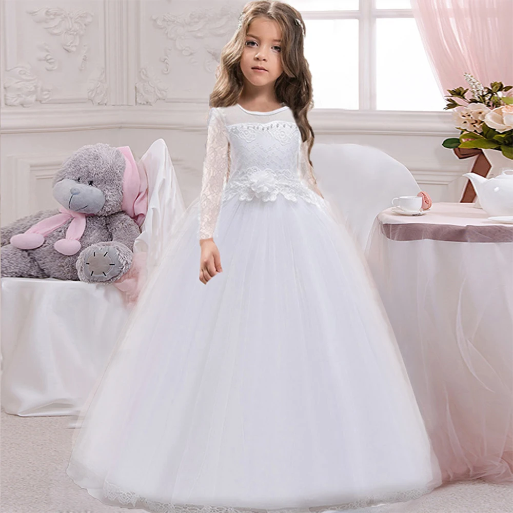 

Summer White Bridesmaid Dress Kids Clothes For Girls Children Costume Princess Party Wedding Dress Long Sleeve Formal Vestidos