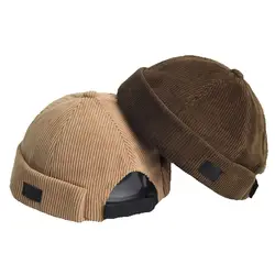 Chapéu retrô do gorro para homens, Unisex Solid Cap, Brimless Chapéus, veludo Vintage Docker Bonés, cúpula ajustável chapéus, Hip Hop Streetwear