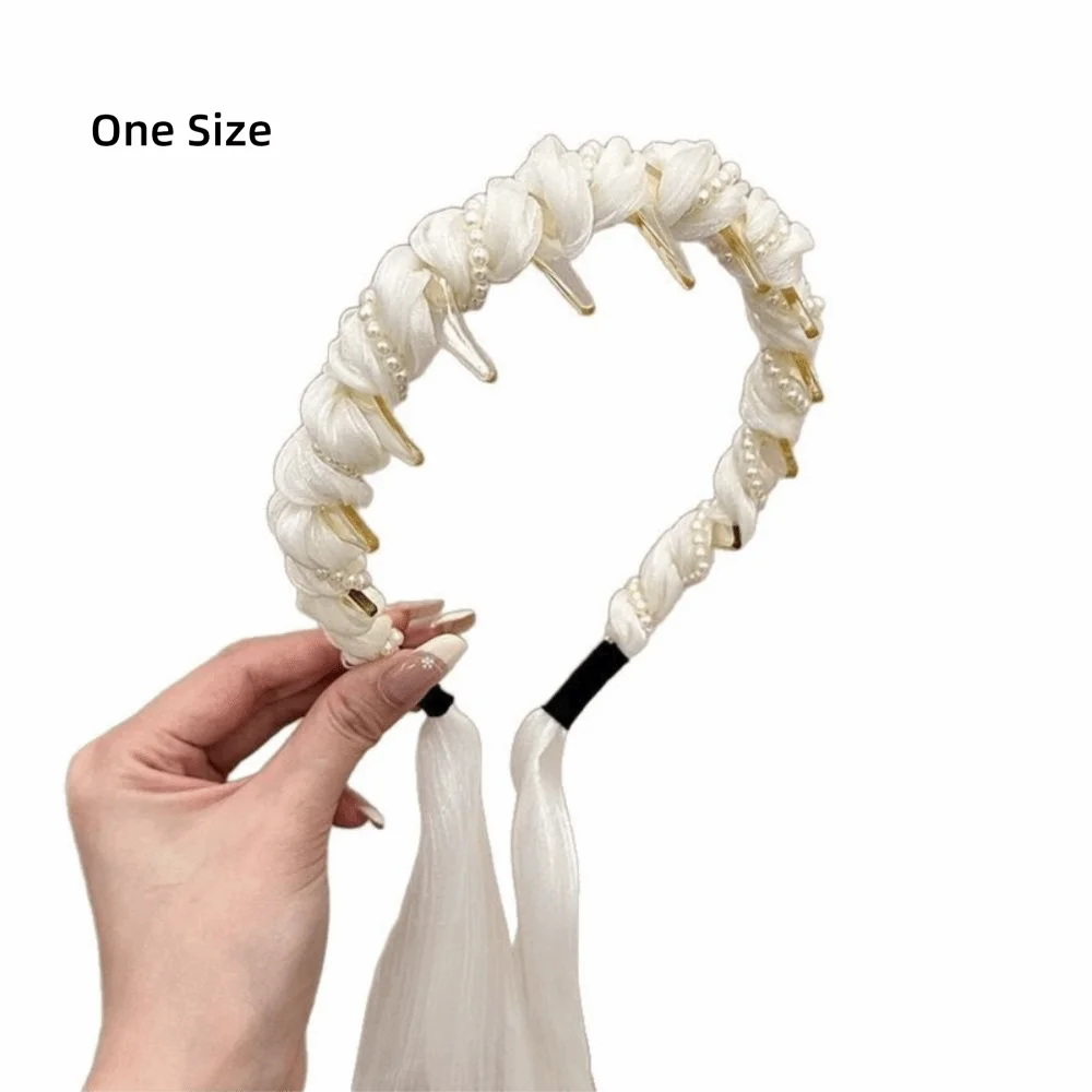 U شكل الساتان النسيج العصابات الشعر الأسنان مشط قابل للتعديل عدم الانزلاق اللؤلؤ رباط شعر عالية أعلى خوذة القوس مضفر عصابات الرأس #6