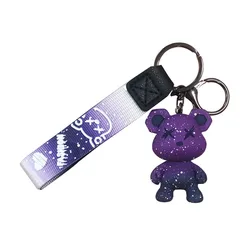 Starry Sky Gradient Color Bear Keychain Men and Women Couple Bag Pendant Car Key Ring Chain Accessories Keyring Gift for Friends