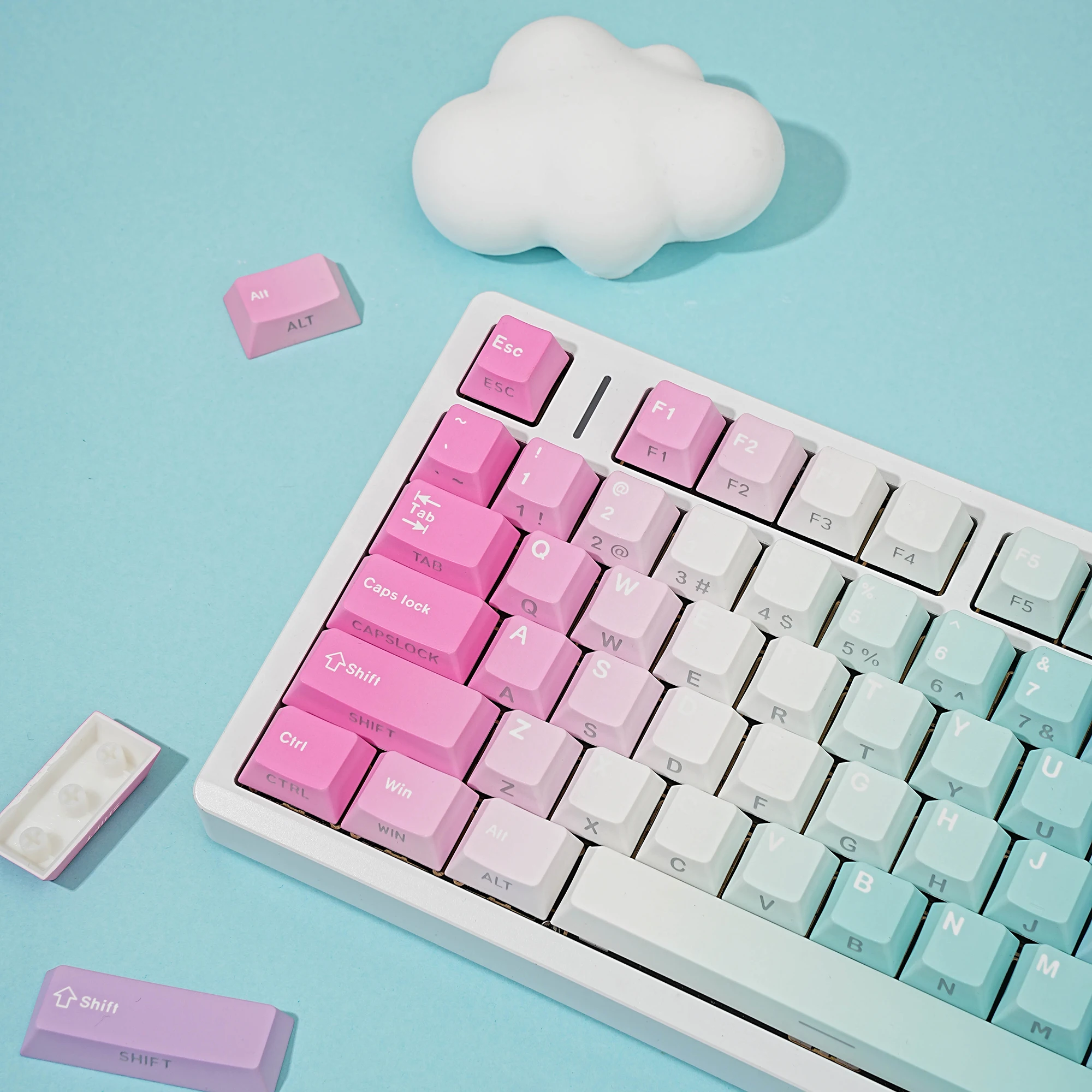 Y2K Keycaps Dye-Sub PBT Side Light Cherry Profile Spanish French German Russian For Mechanical Keyboard Wooting 75 Festival Gift