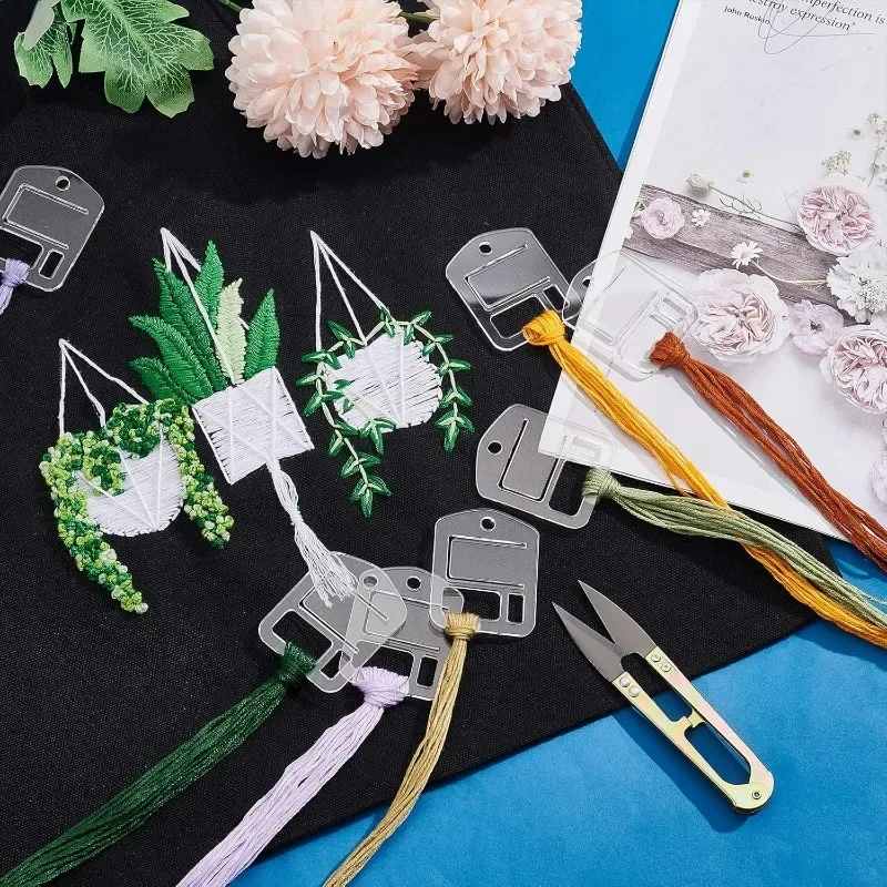 30pcs Acrylic Embroidery Floss Drop Clear Embroidery Thread Organizers Slim Floss Bobbins Cross Stitch Thread Bobbins for DIY