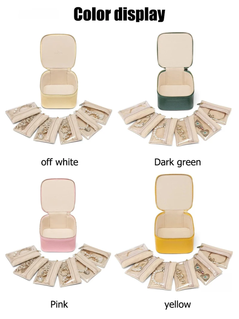 Joyero portátil de cuero genuino con bolsa multifunción para mujer, pendientes, collares, bolsa de almacenamiento