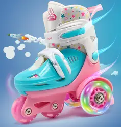 Chaussures de patins à roulettes en ligne pour enfants, baskets à 4 roues pour enfants, chaussures de skate à 4 roues intérieures, ensemble d'équipement de protection, cadeau pour les jeunes filles,Casque avec coudière