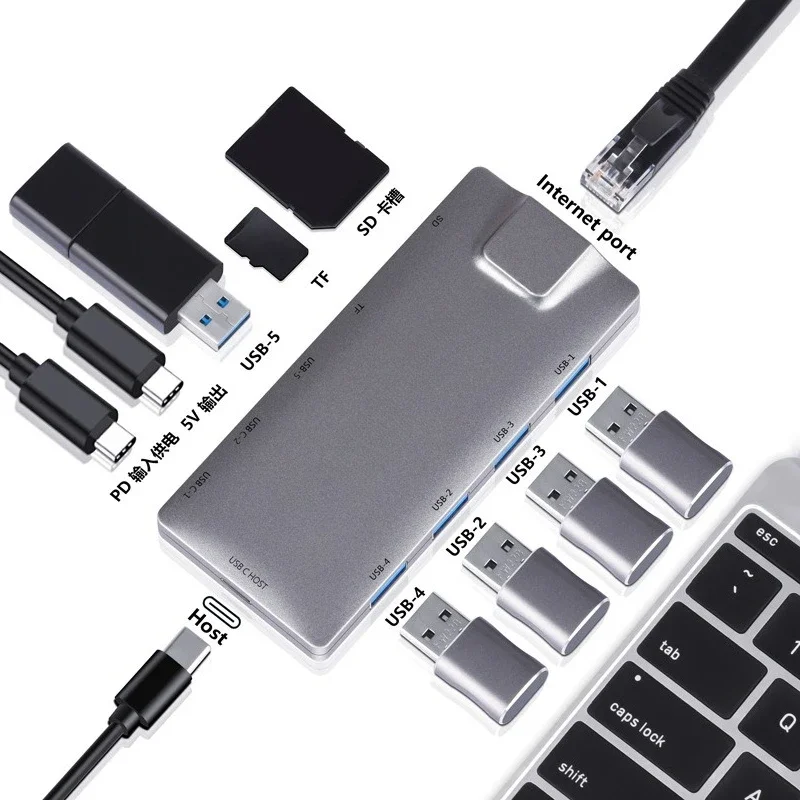 10-In-1 Type-c intelligent USB 3.0 splitter 100M network port hub HUB computer docking station hub