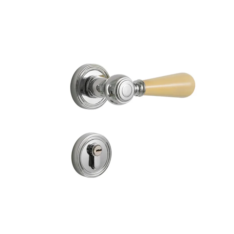 

Color ceramic bedroom door lock indoor French magnetic suction silent split lock room wooden door handle
