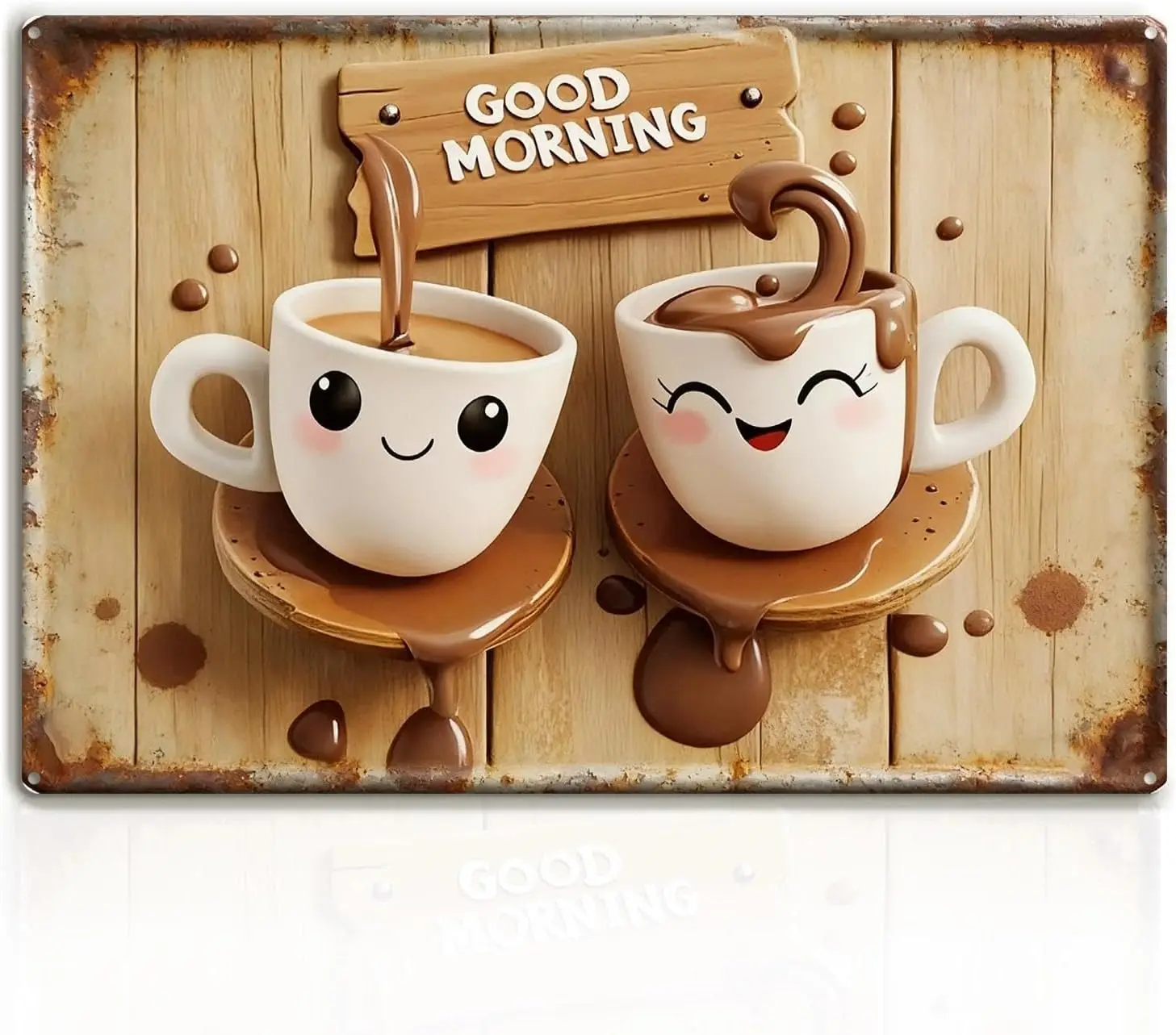 Vintage Coffee Metal Iron Tin Signs - Good Morning Cute Cup Art Decoration Wall For Family Living Room Kitchen Decor Cafe Sign