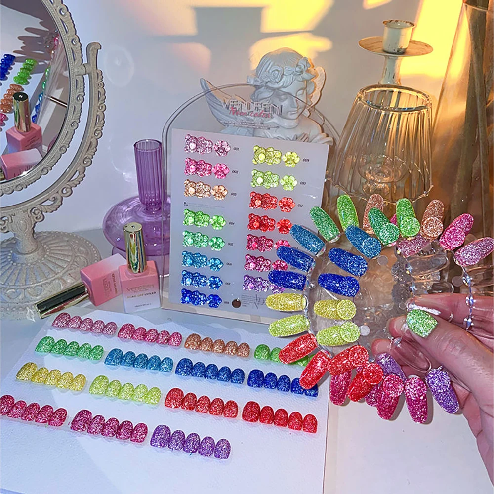 Vendeeni 15 Colors Fluorescence Flash Broken Diamond Gel Nail Polish TPO HEMA FREE Glitter UV Soak Off Gel Varnish With Display
