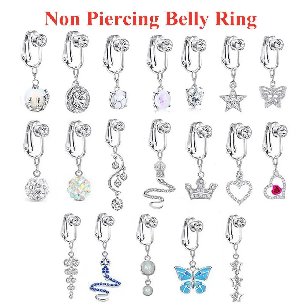 Fashion Women Clip On Earrings Cartilage Clip Belly Button Ring Faux Belly Piercing Fake Belly Ring Body Jewelry Navel Rings