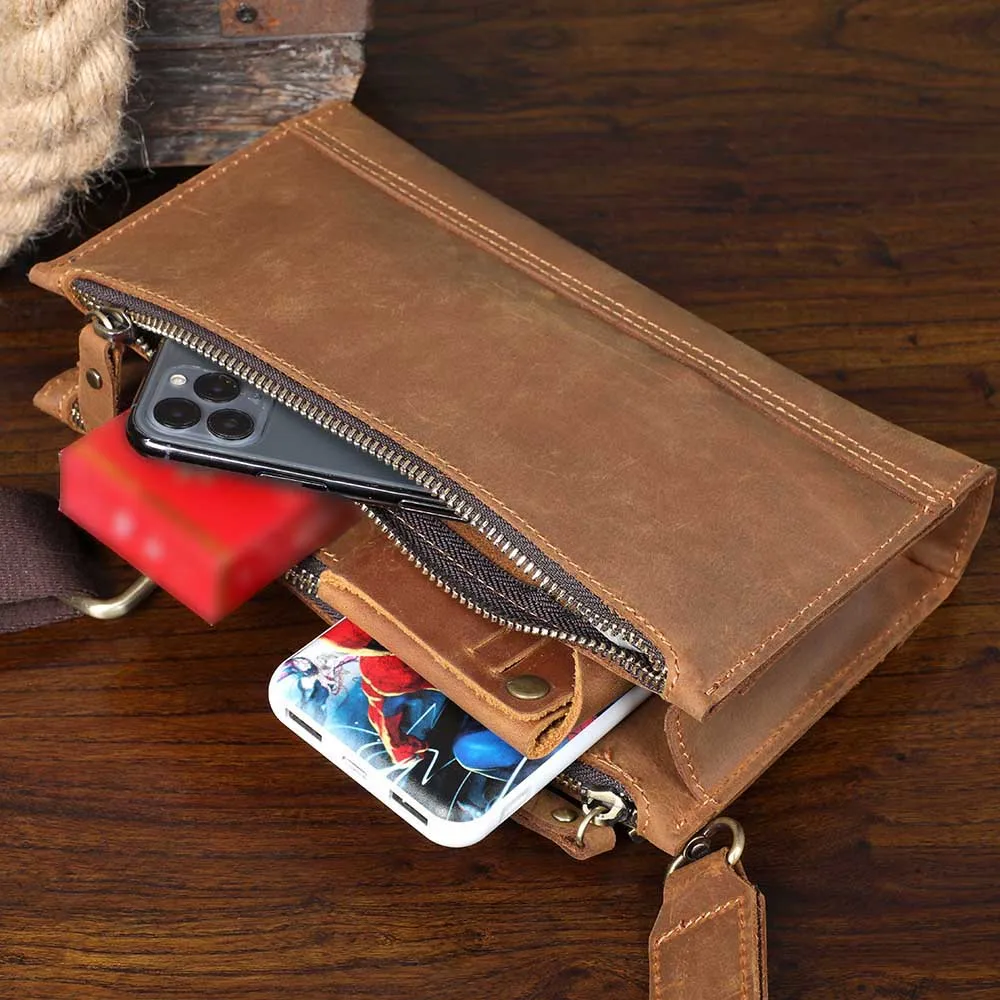Echte Leder-Umhängetasche für Herren, Clutch-Tasche, Vintage Crazy Horse Crossbody-Taschen für Männer, Mini-Multifunktions-Geldbörse – Detail 17