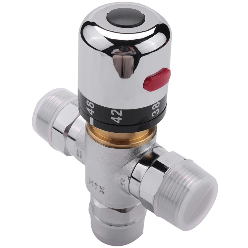 Solid Copper 3-Way Thermostatic Mixing Valve 3/4 Inch Solar Water Heater Valve Regulating Temperature Control Valve