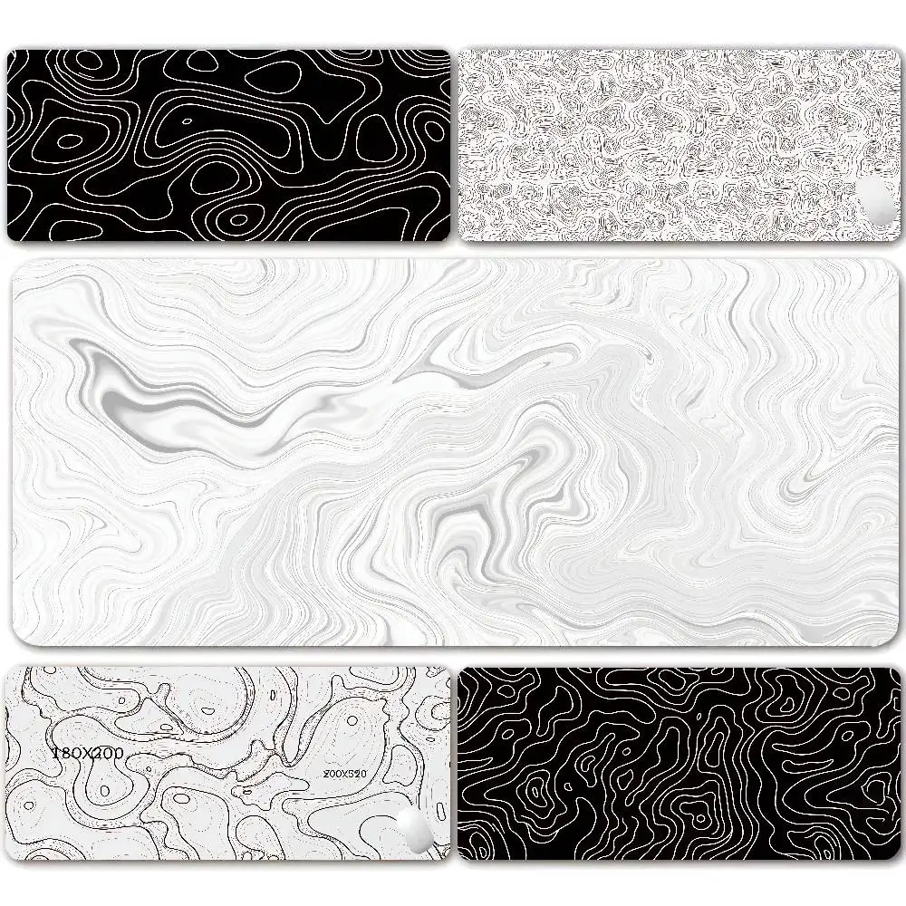 XXL Desk Mat Black And White Strata Liquid Mousepad Large Abstract Mouse Pad Gaming Deskmat With Lockedge Office Non-slip Carpet