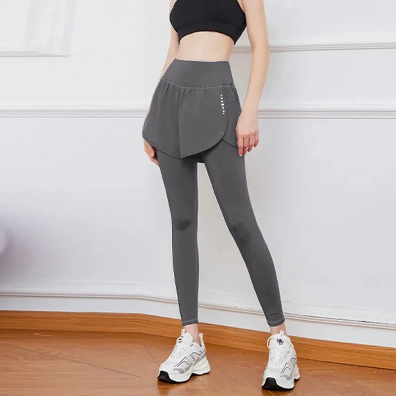 High-waisted Belly Fake Two Piece Fitness Women Outer Wear Pocket Quick Dry Running Exercise Tight Yoga Pants