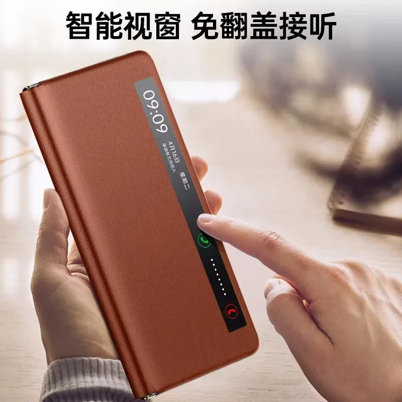 Phone Shell Matte Leather Case For Honor Magic V3 Magnetic Flip Cover Lens Bracket Smart Window All Inclusive Shockproof