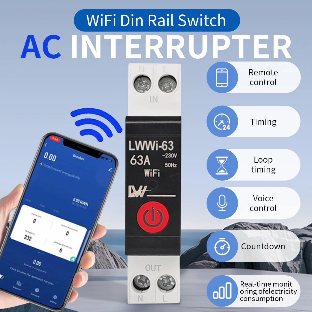 

WiFi Smart Circuit Breaker ON OFF Switch WIFI Smart Reclosing Protector Control Switch Leakage Over Under Voltage Protection