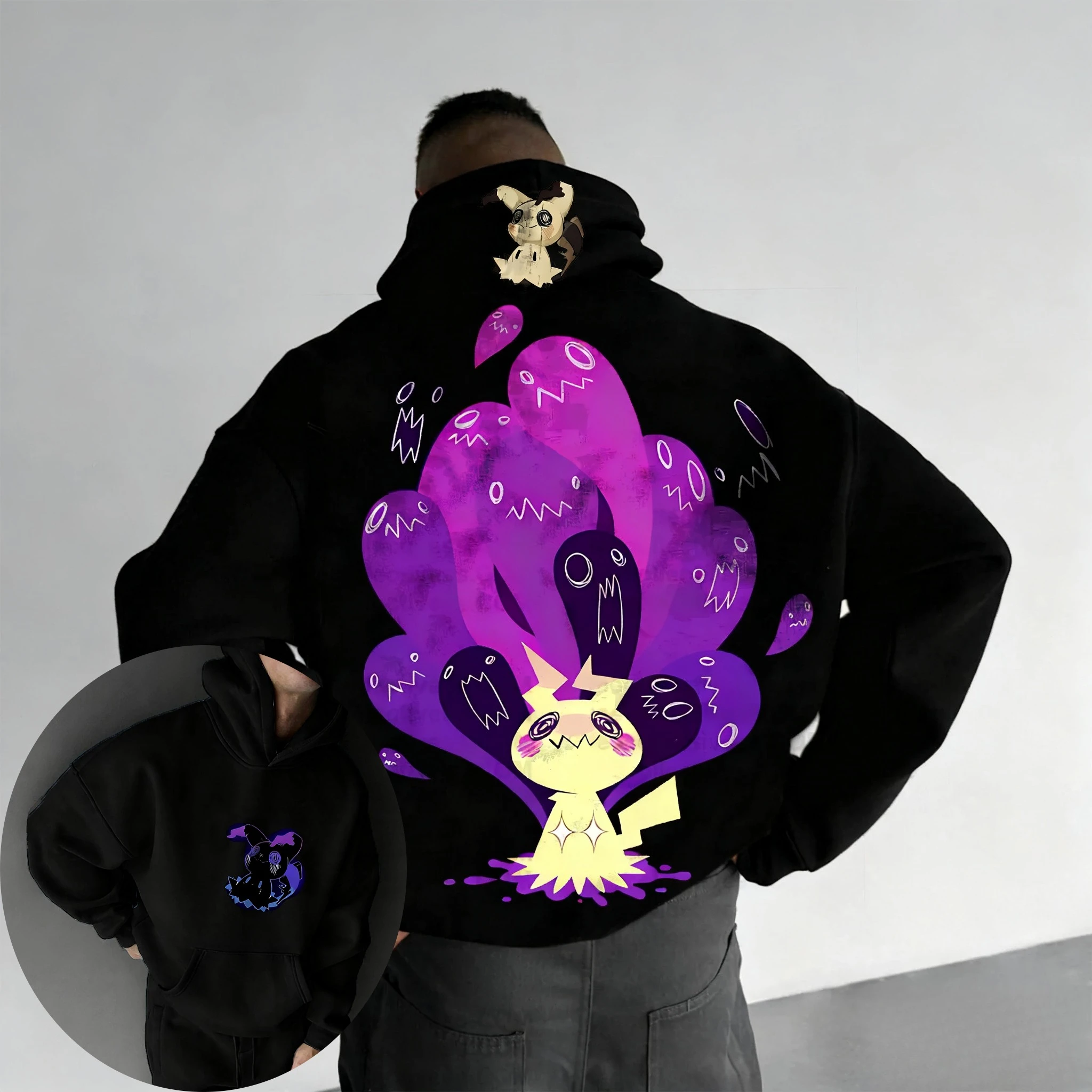 بوكيمون أنيمي ميميكيو التعاون هوديي 2026 الخريف/الشتاء جديد الرجال والنساء Harajuku فضفاض عادية الوالدين والطفل #3