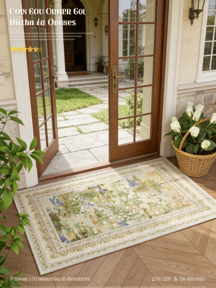 American Retro Luxury Area Rug, Monet Water Lilies Floral Carpet, Premium Non-Slip Floor Mat for Villa Entryway, Living Room, Be