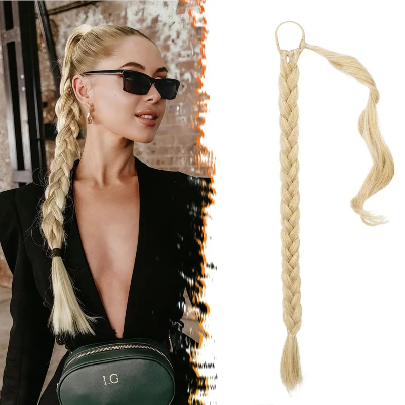 

26-дюймовый прямой гладкий плетеный хвост с резинкой для волос — синтетический шиньон с запахом