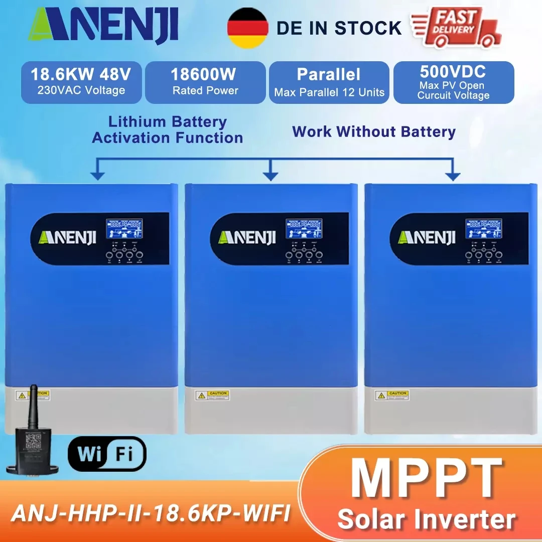 18.6KW Hybrid Solar Inverter 48V 230VAC MPPT Three Phases Pure Sine Wave Solar Inverter 120A Solar Charge Controller PV 500VDC