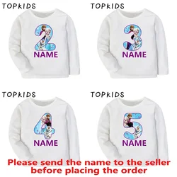 Frozen Elsa Anna Princess Print Girls T shirt 1 2 3 4 5 6 7 8 9 Years Birthday Number Bow Kids Long Sleeve T-shirts Boy Clothes