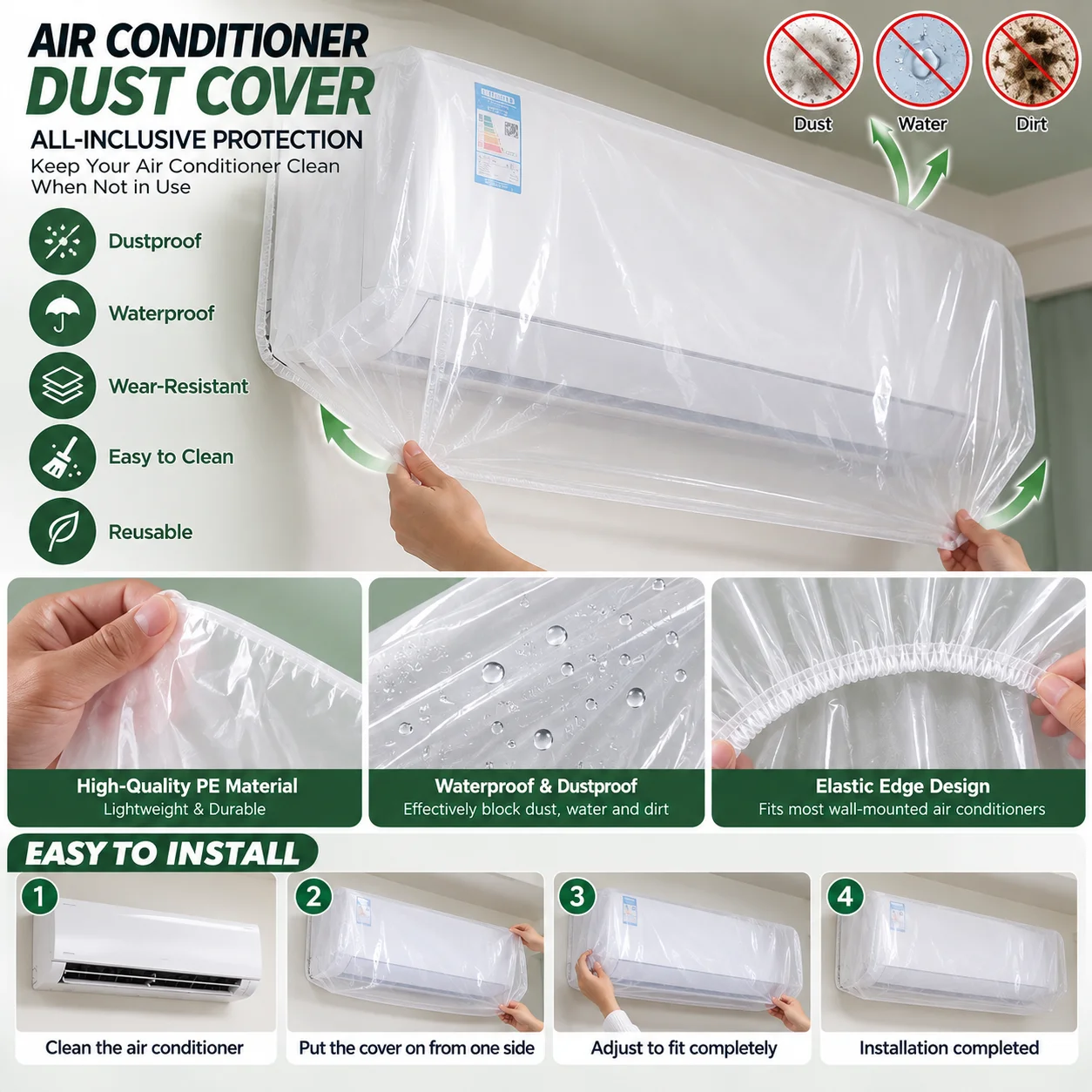 1pc Air Conditioner Dustproof Cover All-Inclusive Wall Air Conditioner Dust Cover Wear-Resistant Protective Cover Air Conditione