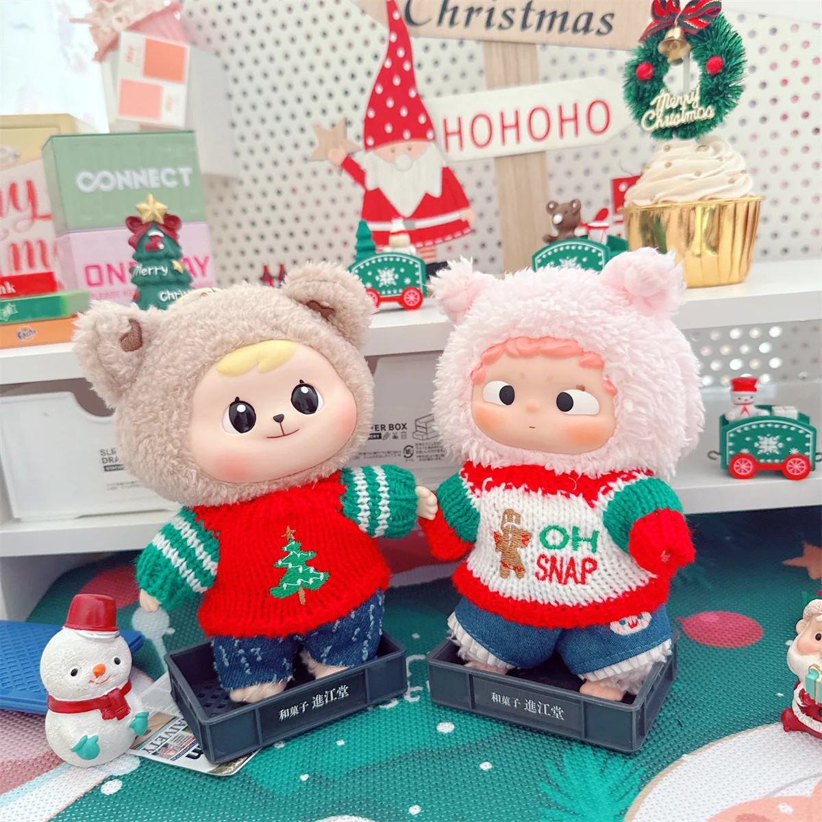 10cm Cute Christmas Suit Plush Doll Clothes Cartoon Gingerbread Man Snowflake Sweater Dress Up Idol Doll Gifts Christmas Decor