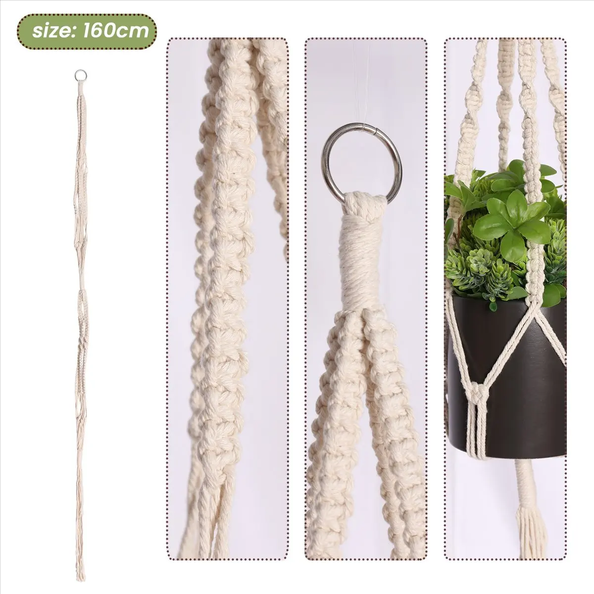 ABPP Macrame Double Plant Hanger Indoor Outdoor 2 Tier Hanging Planter Cotton Rope 4 Legs 67 inch