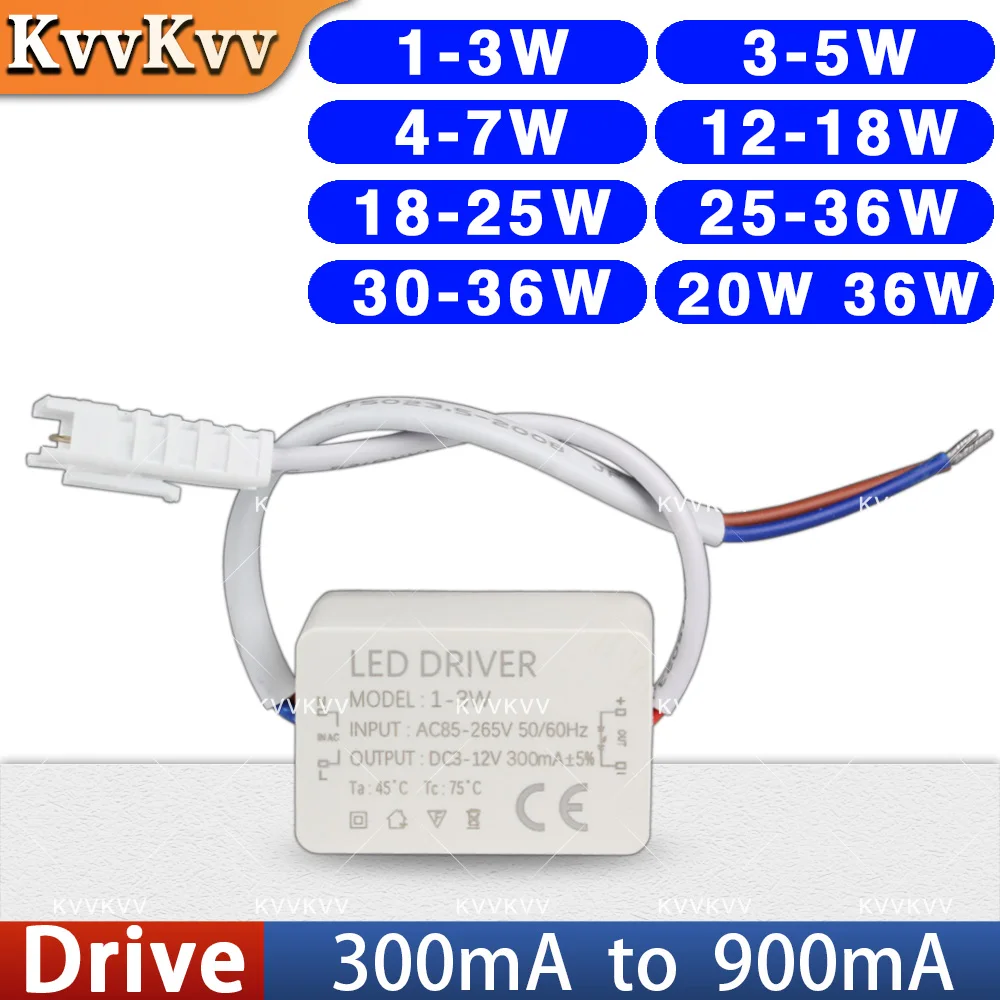 LED Driver AC85-265V Constant Current Driver 1W 3W 4W 7W 8W 12W 15W 20W 18W 20W 25W 36W 300 900mA Transformer Power Supply Odule