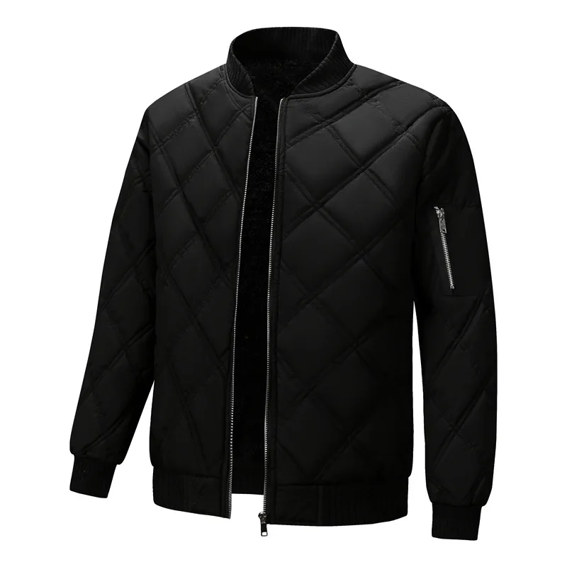 2025 Winter Men Plush Jacket Thicken Fleece Warm Solid Color Plaid Male Coat Stand Collar Long Sleeve Versatile Man Outerwear